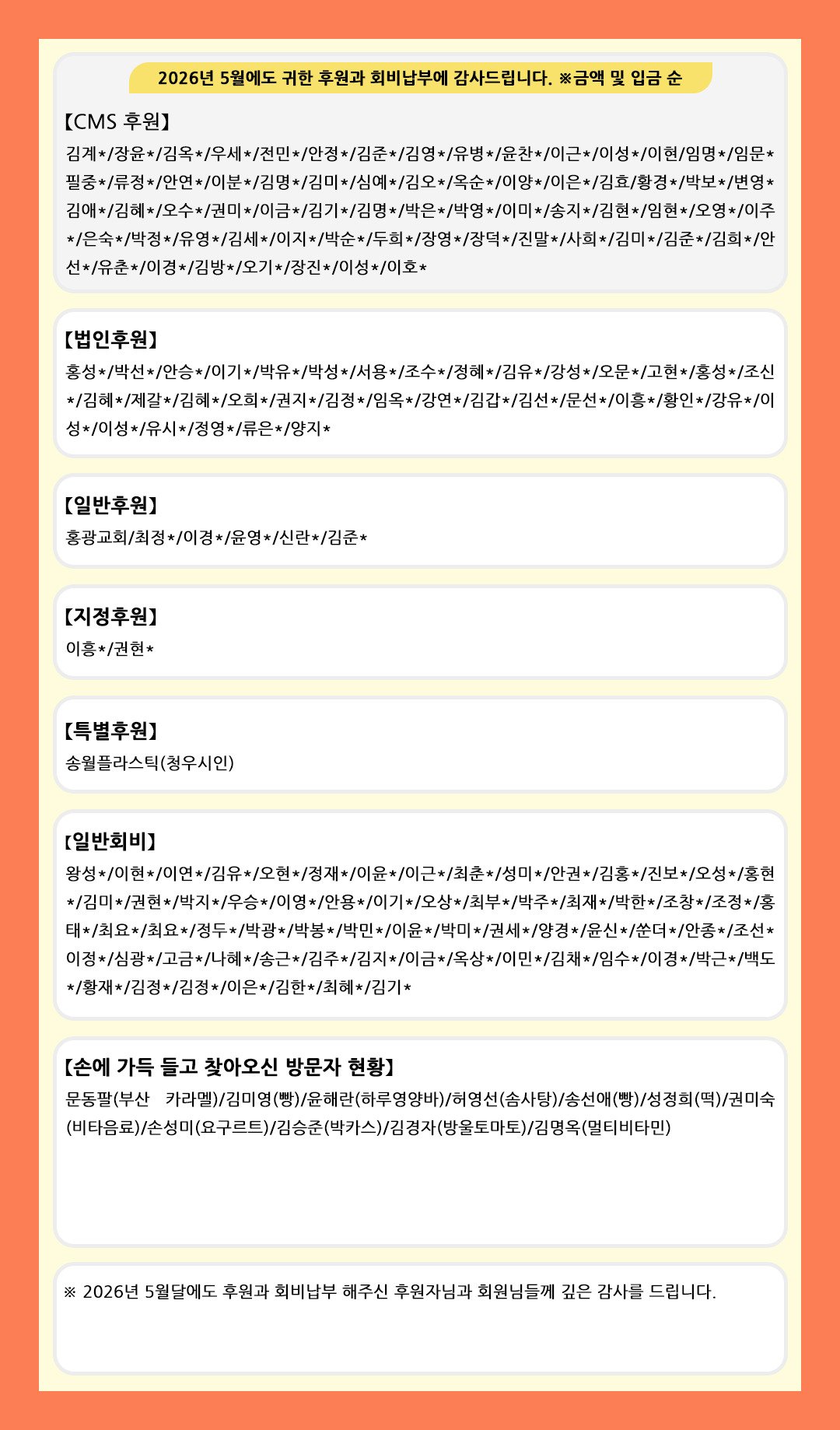 2026년 5월 후원자와 회비 납부자 명단